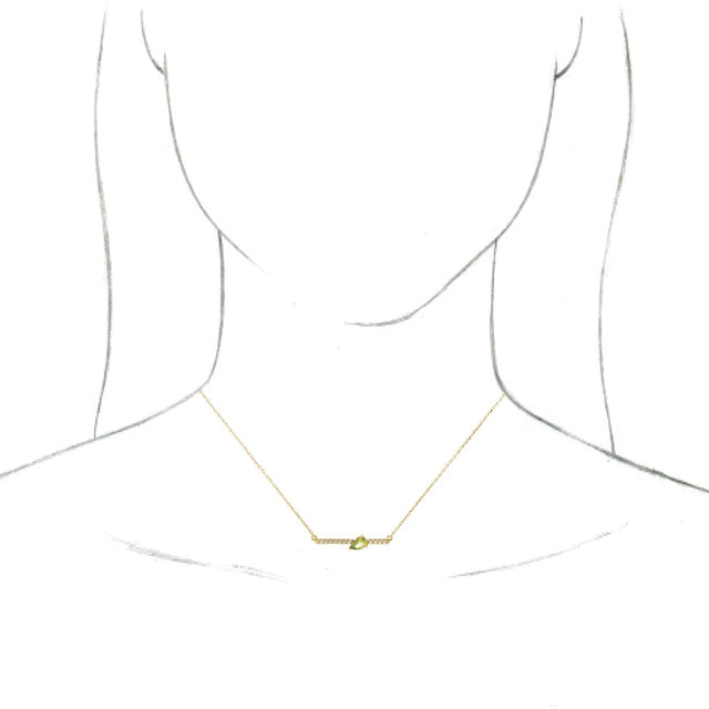 14K Gold Pear Natural Peridot Accented Bar Necklace - Yellow Gold - view 6
