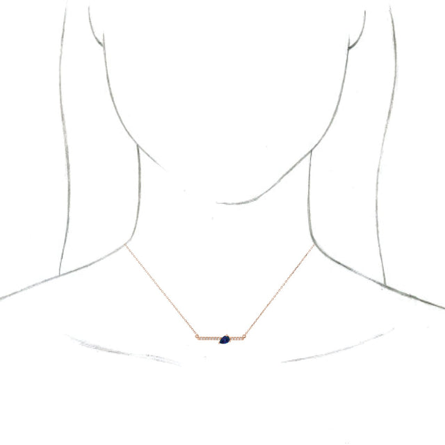 14K Gold Pear Natural Blue Sapphire Accented Bar Necklace - Rose Gold - view 6