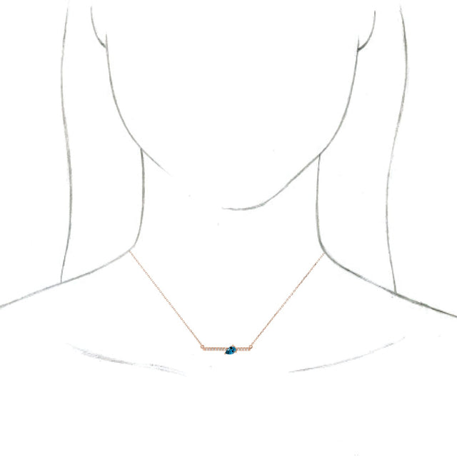 14K Gold Pear Natural Blue Zircon Accented Bar Necklace - Rose Gold - view 6