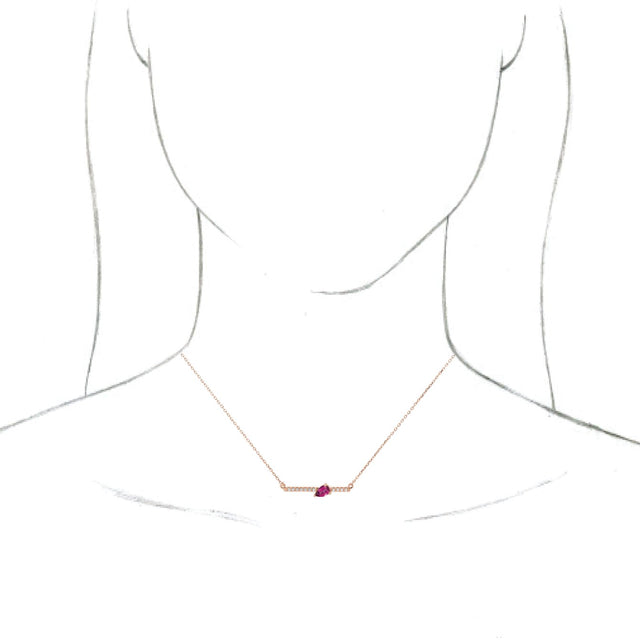 14K Gold Pear Natural Pink Tourmaline Accented Bar Necklace - Rose Gold - view 6