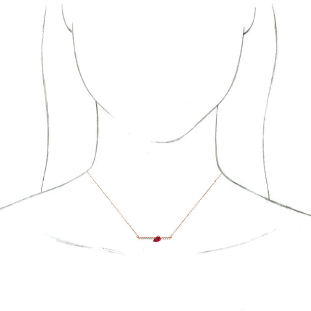 14K Gold Pear Lab-Grown Ruby Accented Bar Necklace - Rose Gold - view 6