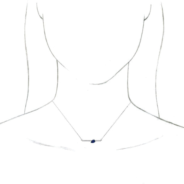 14K Gold Pear Lab-Grown Blue Sapphire Accented Bar Necklace - White Gold - view 6
