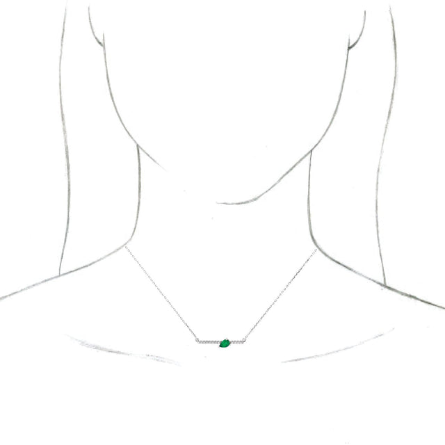14K Gold Pear Natural Emerald Accented Bar Necklace - White Gold - view 6