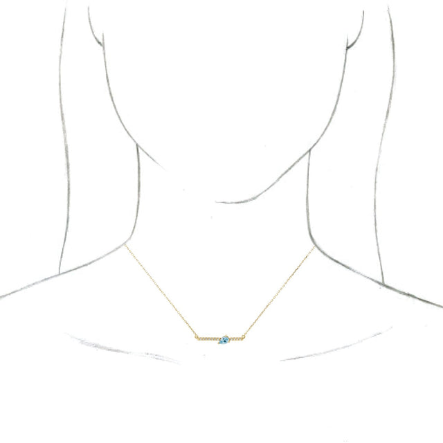 14K Gold Pear Natural Aquamarine Accented Bar Necklace - Yellow Gold - view 6