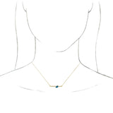 14K Gold Pear Natural Blue Zircon Accented Bar Necklace - Yellow Gold - view 6