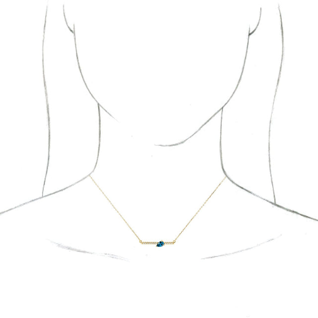 14K Gold Pear Natural Blue Zircon Accented Bar Necklace - Yellow Gold - view 6