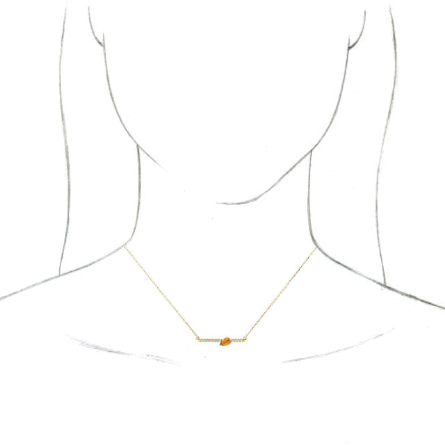 14K Gold Pear Natural Citrine Accented Bar Necklace - Yellow Gold - view 6