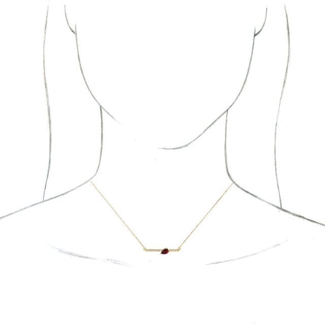 14K Gold Pear Natural Mozambique Garnet Accented Bar Necklace - Yellow Gold - view 6
