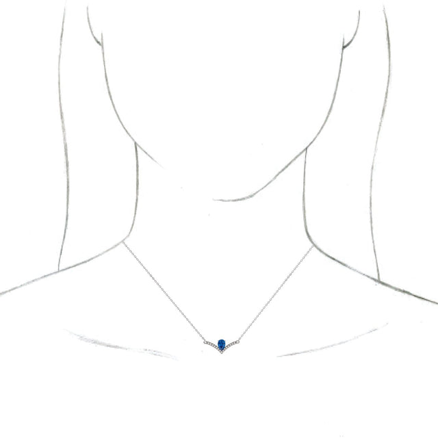 Platinum Pear Natural Blue Sapphire Accented V Necklace - view 6