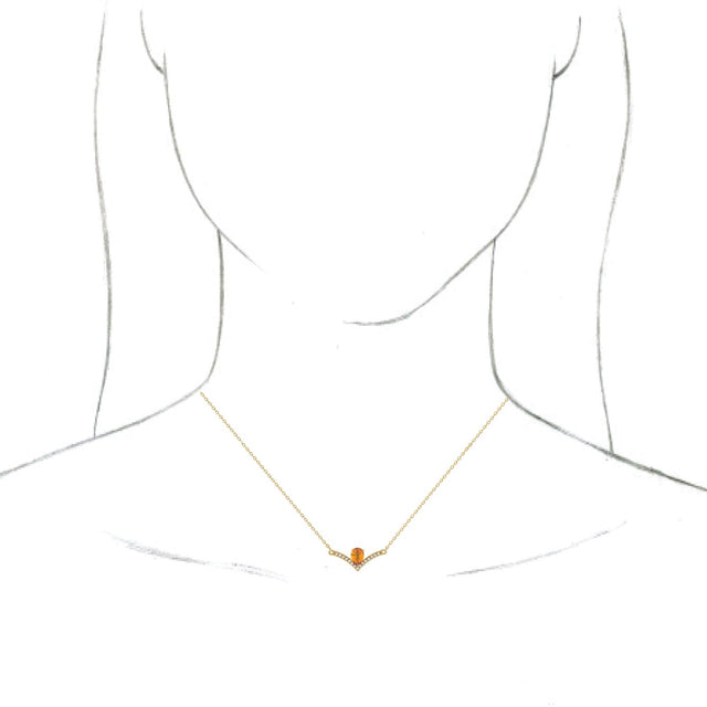 14K Gold Pear Natural Citrine Accented V Necklace - Yellow Gold - view 6