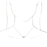 Platinum Pear Natural Blue Zircon Accented V Necklace - view 6