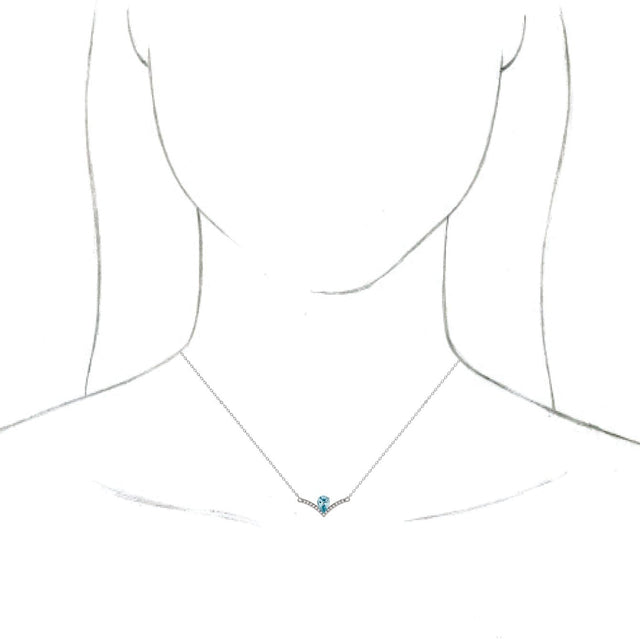Platinum Pear Natural Blue Zircon Accented V Necklace - view 6