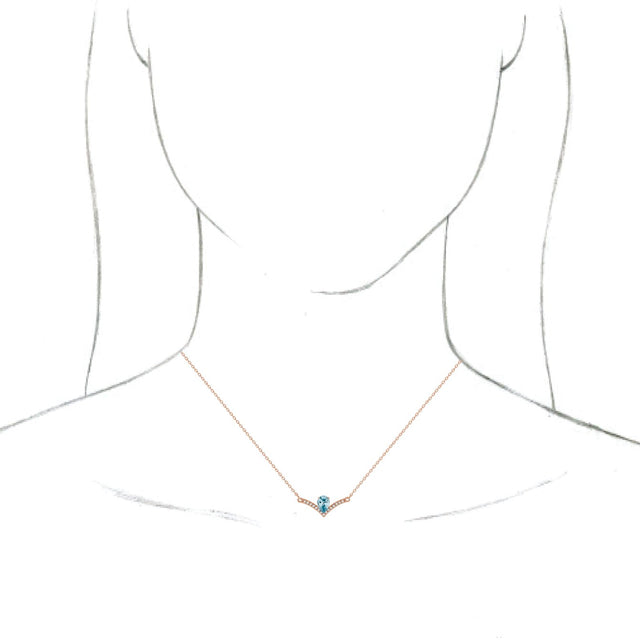 14K Gold Pear Natural Blue Zircon Accented V Necklace - Rose Gold - view 6