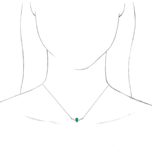 14K Gold Pear Lab-Grown Emerald Accented V Necklace - White Gold - view 6