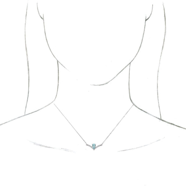 14K Gold Pear Natural Aquamarine Accented V Necklace - White Gold - view 6
