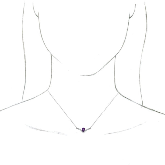 14K Gold Pear Natural Amethyst Accented V Necklace - White Gold - view 6