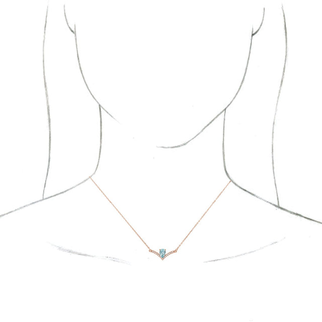 14K Gold Pear Natural Aquamarine Accented V Necklace - Rose Gold - view 6