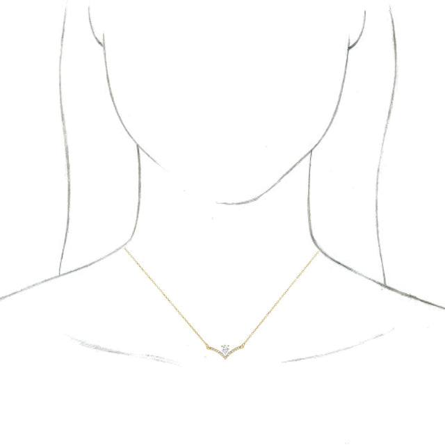 14K Gold Pear Natural White Sapphire Accented V Necklace - Yellow Gold - view 6