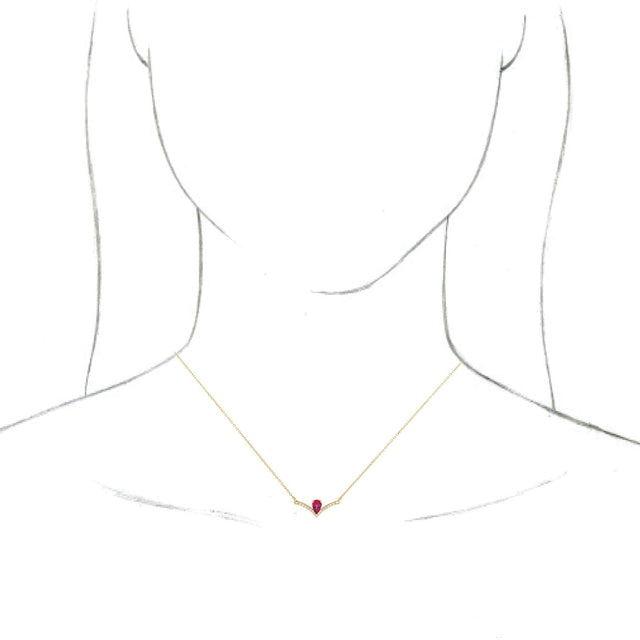 14K Gold Pear Lab-Grown Ruby Accented V Necklace - Yellow Gold - view 6