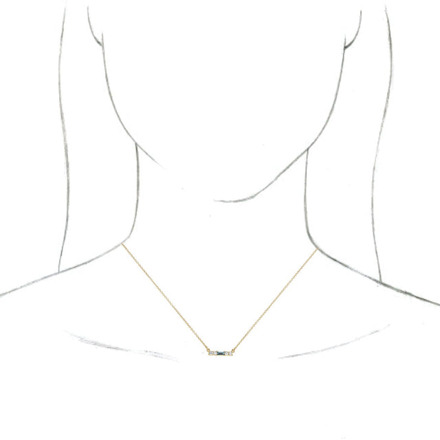 14K Gold Straight Baguette Natural Aquamarine Accented Bar Necklace – 1/8 CTW - Yellow Gold - view 6