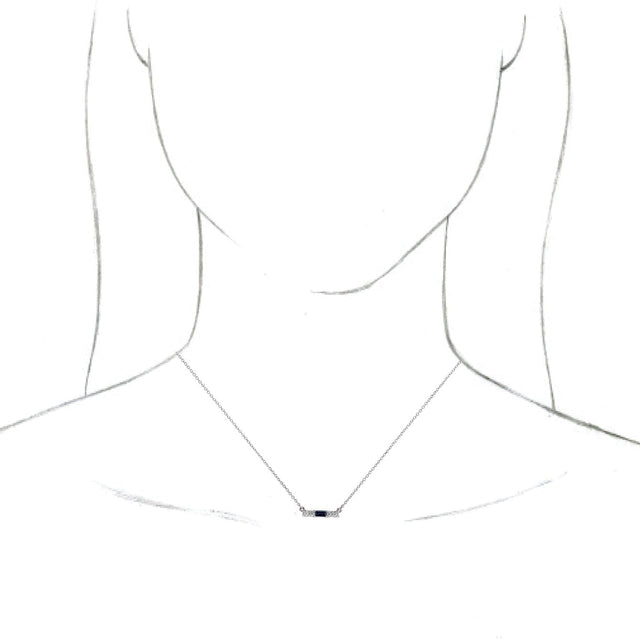 Platinum Straight Baguette Lab-Grown Blue Sapphire Accented Bar Necklace – 1/8 CTW - view 6