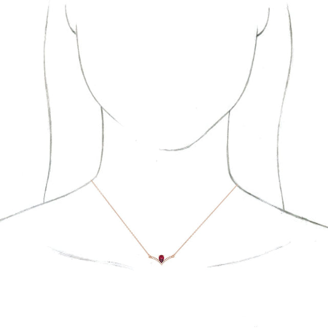 14K Gold Pear Lab-Grown Ruby Accented V Necklace - Rose Gold - view 6
