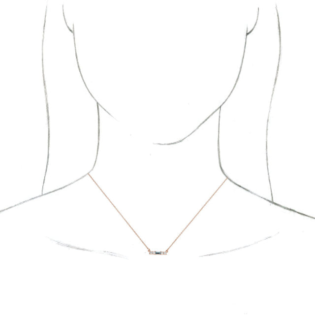 14K Gold Straight Baguette Natural Aquamarine Accented Bar Necklace – 1/8 CTW - Rose Gold - view 6