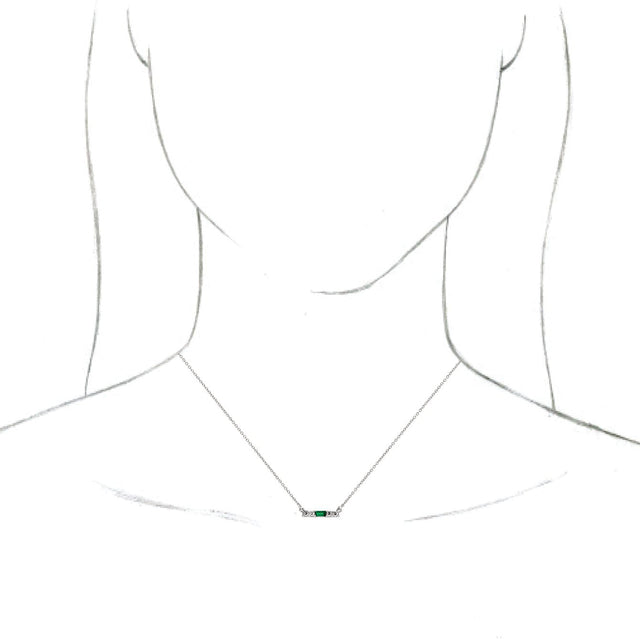 14K Gold Straight Baguette Lab-Grown Emerald Accented Bar Necklace – 1/8 CTW - White Gold - view 6