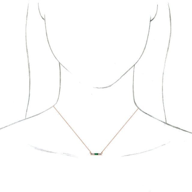 14K Gold Straight Baguette Lab-Grown Emerald Accented Bar Necklace – 1/8 CTW - Rose Gold - view 6