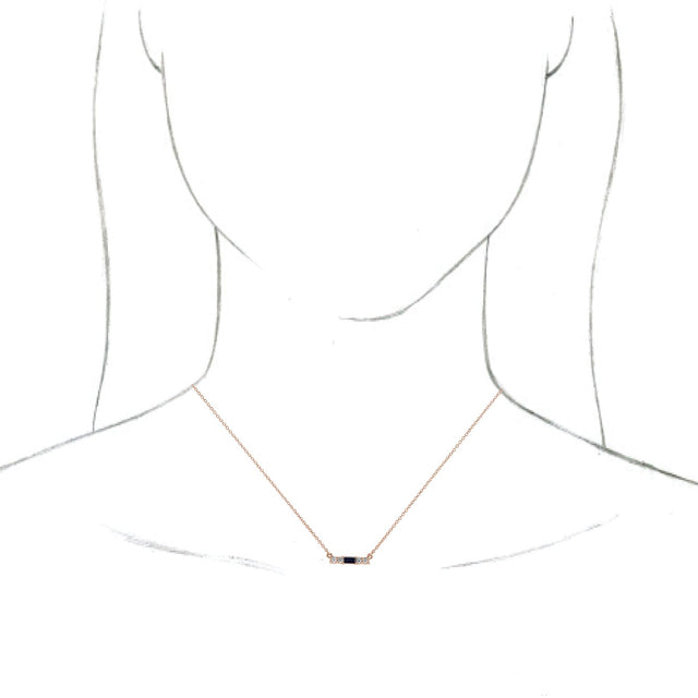 14K Gold Straight Baguette Lab-Grown Blue Sapphire Accented Bar Necklace – 1/8 CTW - Rose Gold - view 6