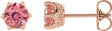 14K Gold Natural Pink Tourmaline & Natural Diamond Round 6-Prong Accented Crown Stud Earrings - Rose Gold