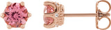 14K Gold Natural Pink Tourmaline & Natural Diamond Round 6-Prong Accented Crown Stud Earrings - Rose Gold