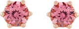 14K Gold Natural Pink Tourmaline & Natural Diamond Round 6-Prong Accented Crown Stud Earrings - Rose Gold - view 2