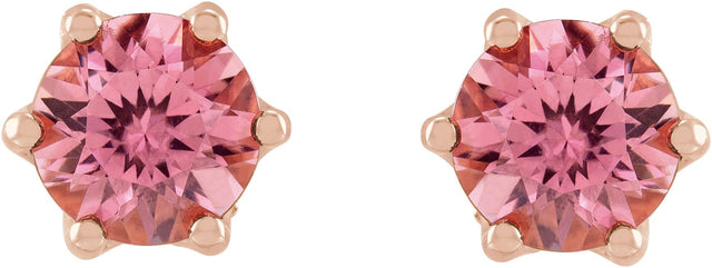 14K Gold Natural Pink Tourmaline & Natural Diamond Round 6-Prong Accented Crown Stud Earrings - Rose Gold - view 2