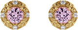 Platinum Natural White Sapphire & Natural Diamond Round 4-Prong Halo-Style Earrings - view 4