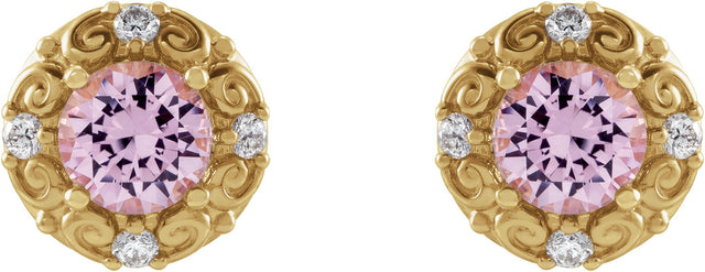 Platinum Natural White Sapphire & Natural Diamond Round 4-Prong Halo-Style Earrings - view 4