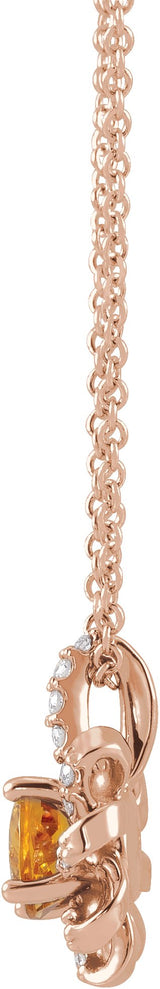 14K Gold Round Natural Citrine & Natural Diamond Halo-Style Necklace or Pendant - Rose Gold - view 2