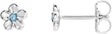 14K Gold Round Aquamarine Youth Flower Earrings - White Gold