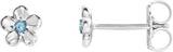 Platinum Round Aquamarine Youth Flower Earrings
