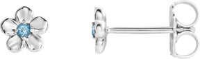Platinum Round Aquamarine Youth Flower Earrings