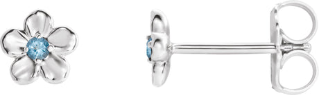 Platinum Round Aquamarine Youth Flower Earrings