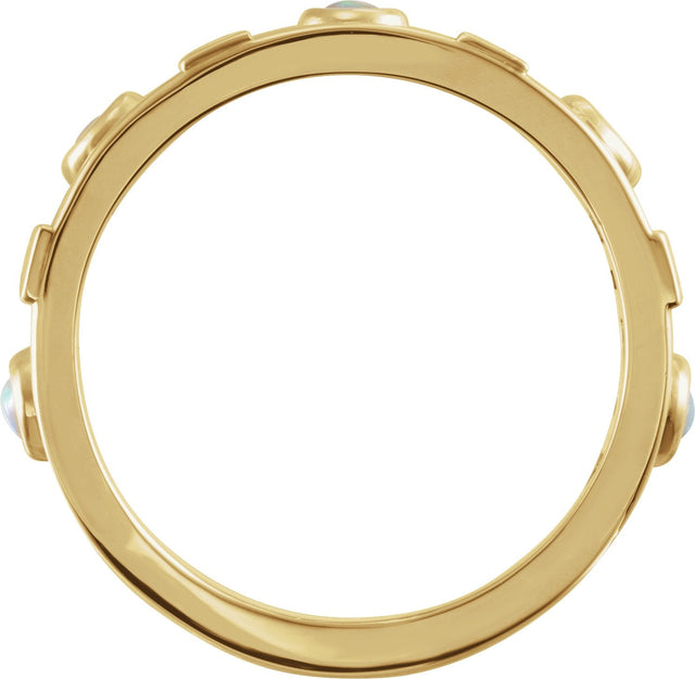 14K Gold Round Natural White Opal & Natural Diamond Accented Bezel-Set Cabochon Ring - Yellow Gold - view 2