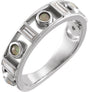 Platinum Round Natural White Opal & Natural Diamond Accented Bezel-Set Cabochon Ring