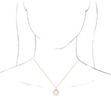 14K Gold Round Natural White Opal Halo-Style Necklace or Pendant - Rose Gold - view 3