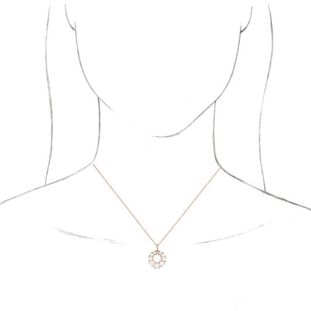 14K Gold Round Natural White Opal Halo-Style Necklace or Pendant - Rose Gold - view 3