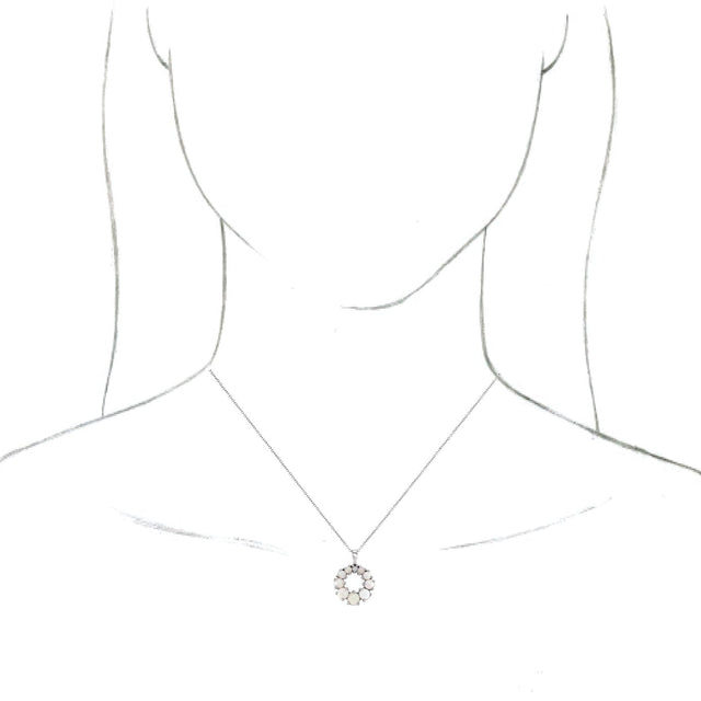 14K Gold Round Natural White Opal Halo-Style Necklace or Pendant - White Gold - view 3