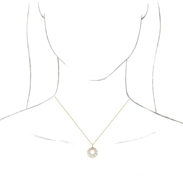 14K Gold Round Natural White Opal Halo-Style Necklace or Pendant - Yellow Gold - view 3