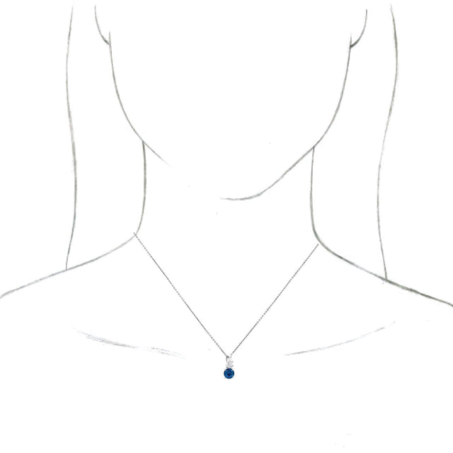 14K Gold Round Lab-Grown Blue Sapphire & Natural Diamond Accented Floral Necklace or Pendant - White Gold - view 3