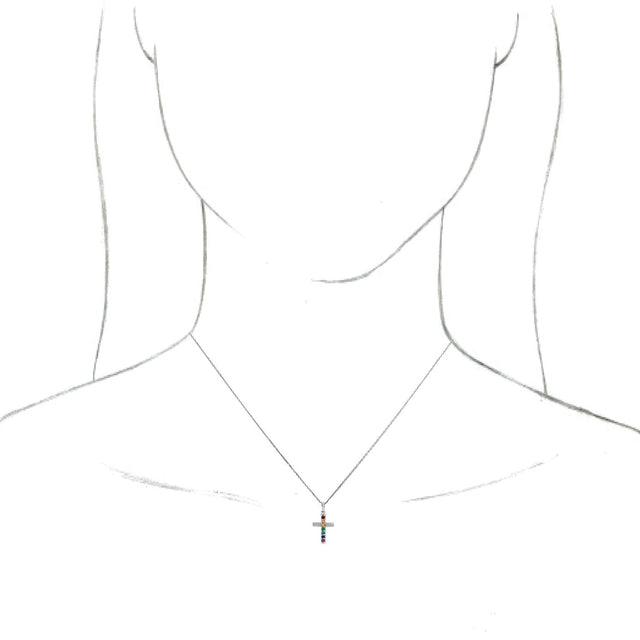 Platinum Round Natural Multi-Gemstone Accented Cross Necklace or Pendant - view 9