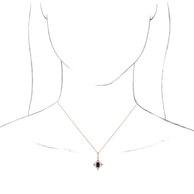 14K Gold Emerald Natural Blue Sapphire & Natural Diamond Halo-Style Necklace or Pendant - Rose Gold - view 3